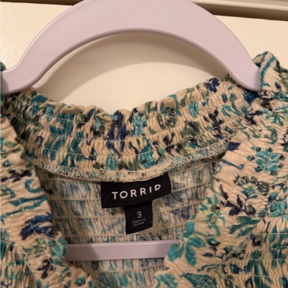 torrid Cream Blouse with Blue & Teal Floral Print - Picture 3 of 3